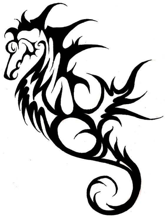 Giant black-ink tribal seahorse tattoo design