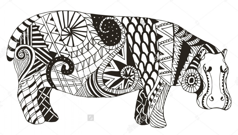 Gigant ornate hippo looking on you tattoo design