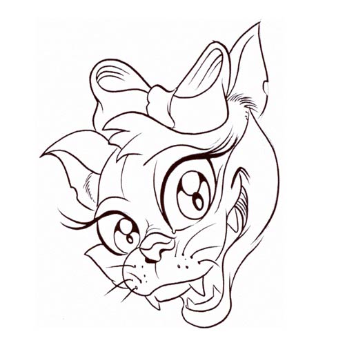 Girly cartoon cat head with a bow tattoo design