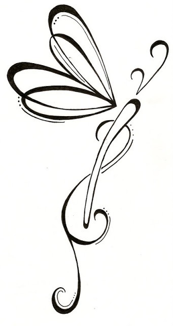 Girly tribal swirly-line dragonfly tattoo design