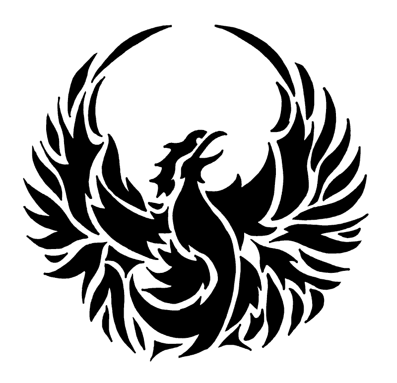 Glorious black-ink circle-shaped phoenix tattoo design