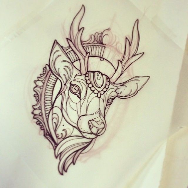 Glorious new school deer tattoo design