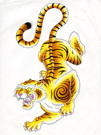 Golden old school tiger tattoo design