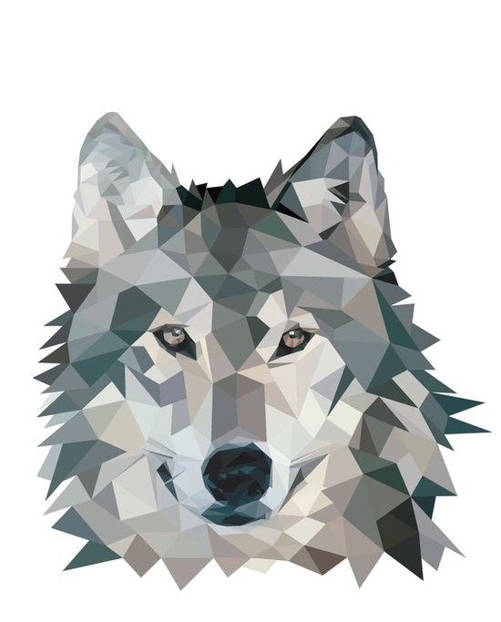 Good-natured geometric wolf in grey colors tattoo design
