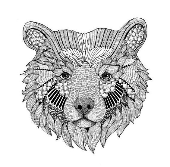 Good-natured patterned bear head tattoo design
