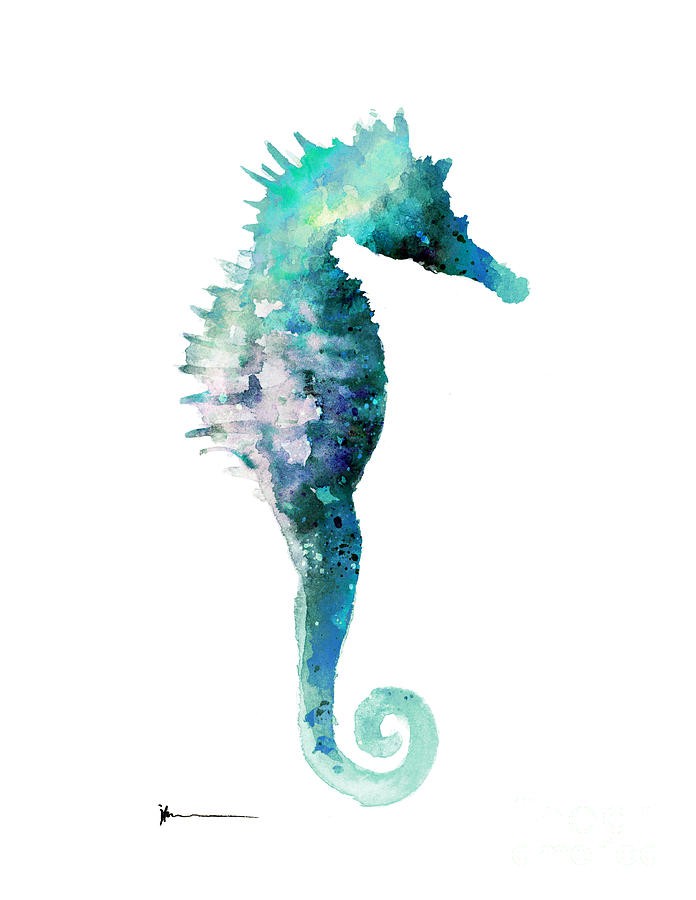 Good blue watercolor seahorse silhouette tattoo design