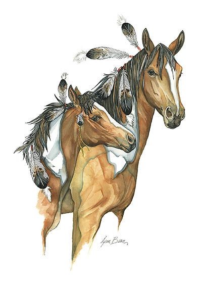 Good colored indian horse couple tattoo design
