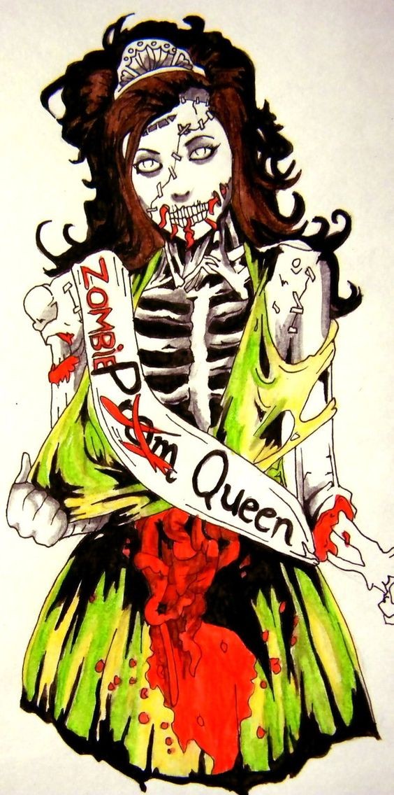 Good colorful zombie girl with a school queen stripe tattoo design