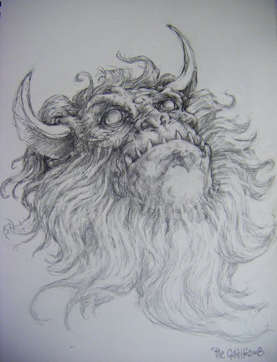 Boa cabeça de demônio com design de tatuagem de juba fofa