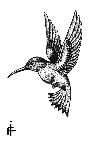 Good dotwork hummingbird tattoo design