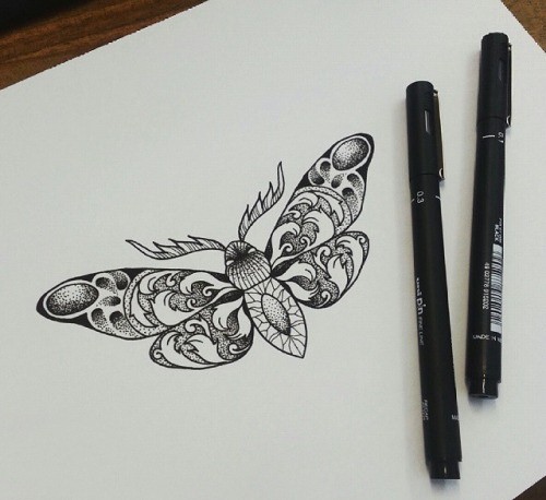 Good dotwork ornate moth tattoo design