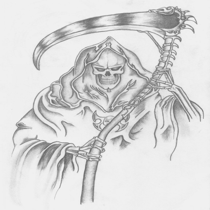 Boa morte de desenho com um desenho de tatuagem de foice de esqueleto por Glidderbug