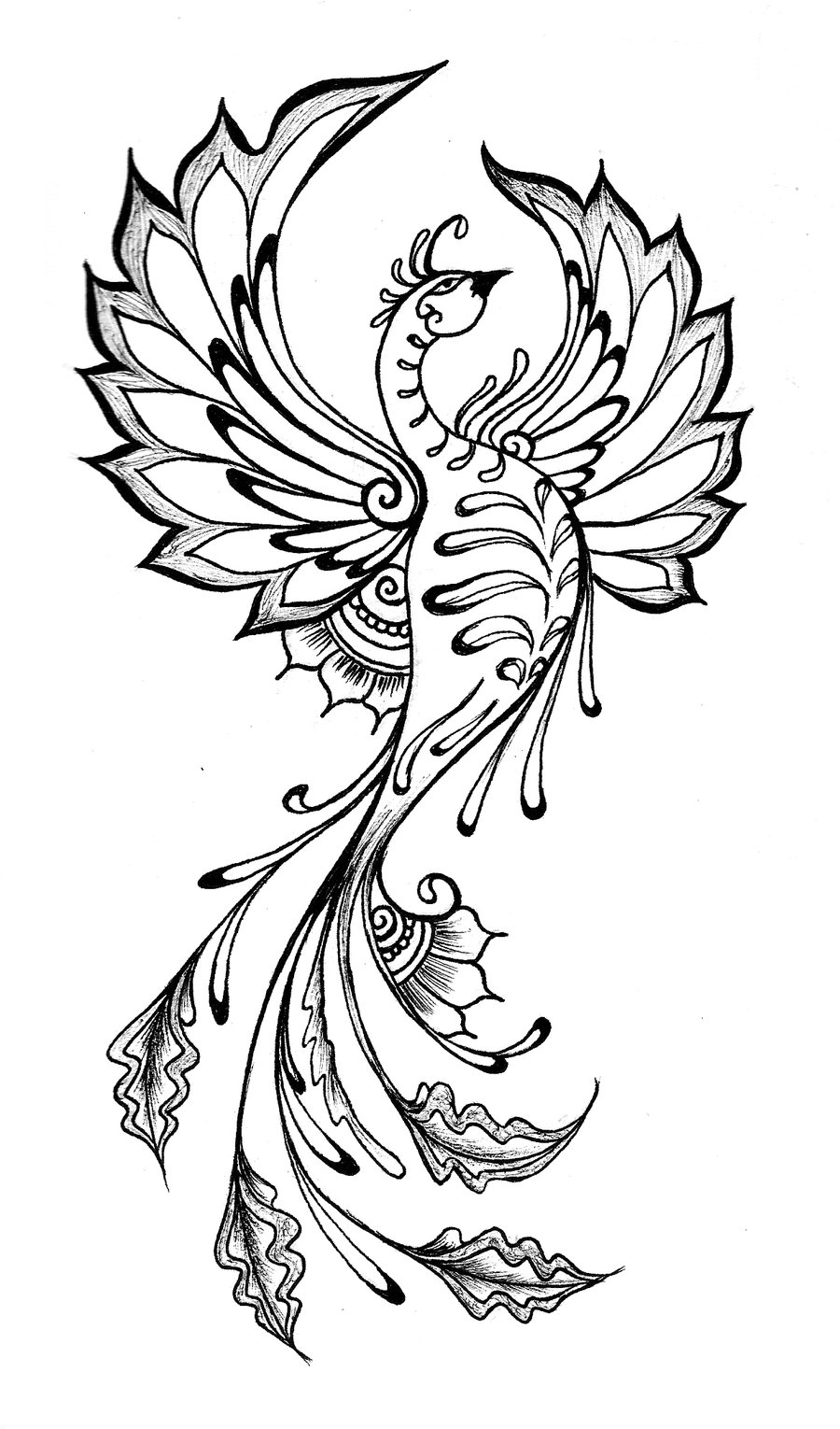 Good drawn peacock flying to the sky tattoo design