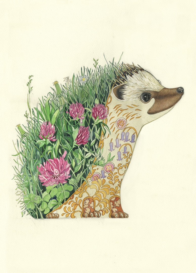 Good floral-patterned hedgehog tattoo design