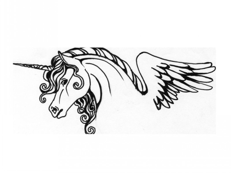 Good outline unicorn with tiny pegasus wings tattoo design