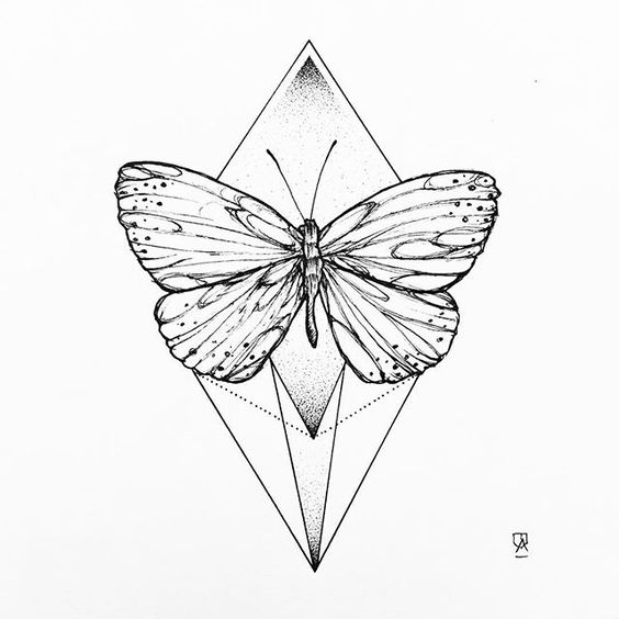 Good simple butterfly on rhombus drawing tattoo design
