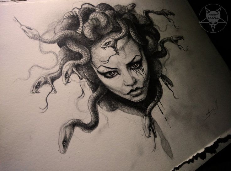 Gorgeous black-ink crying medusa gorgona head tattoo design