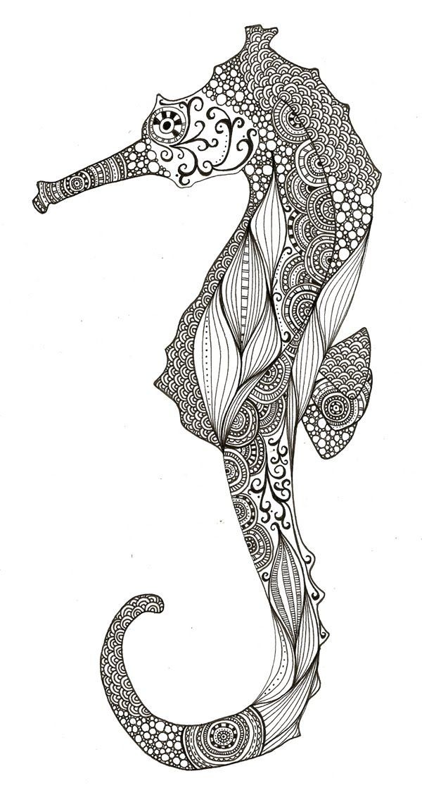 Gorgeous different-printed seahorse tattoo design