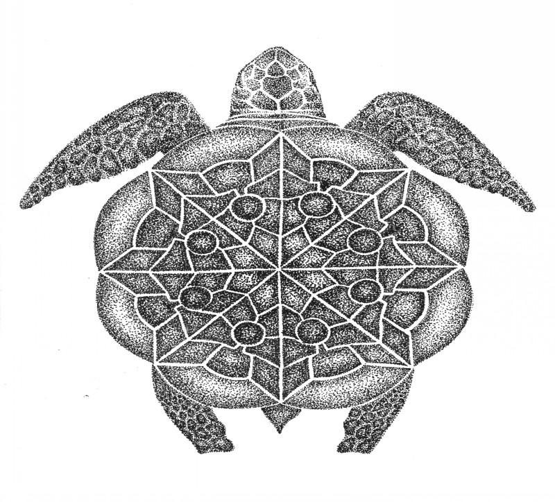 Gorgeous dotwork turtle with mandala shell tattoo design