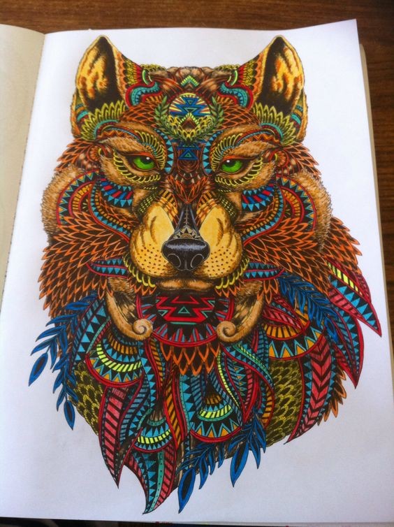 Gorgeous multicolored patterned wild animal portrait tattoo design