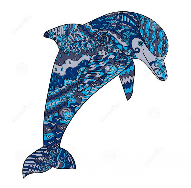 Gorgeous ornate dolphin in blue colors tattoo design