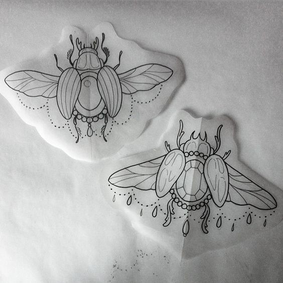 Gorgeous outline lace-decorated winged bugs tattoo design