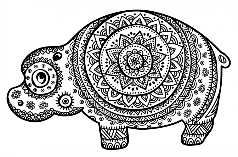 Gorgeous plump mandala-patterned hippo tattoo design