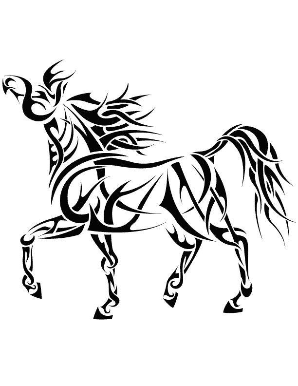 Gorgeous tribal horse in full growth tattoo design by Coyote Hills