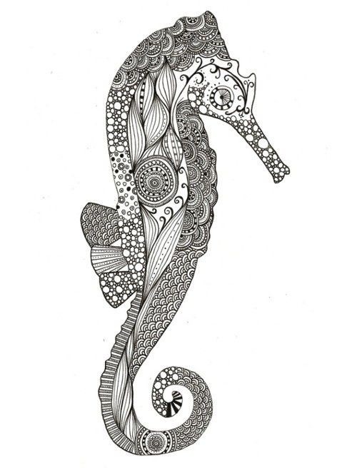 Gorgeous uncolored nice-printed seahorse tattoo design