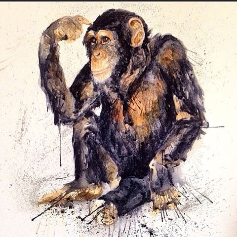 Gorgeous watercolor chimpanzee in full growth tattoo design