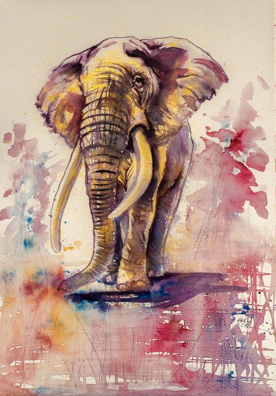 Gorgeous watercolor horned elephant tattoo design
