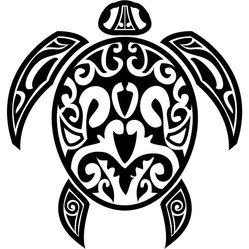 Great black-color hawaiian turtle tattoo design