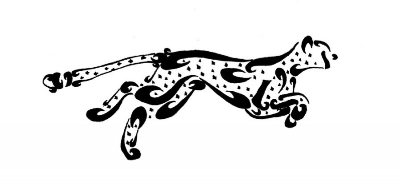 Great black-ink tribal running cheetah tattoo design by Maddi San