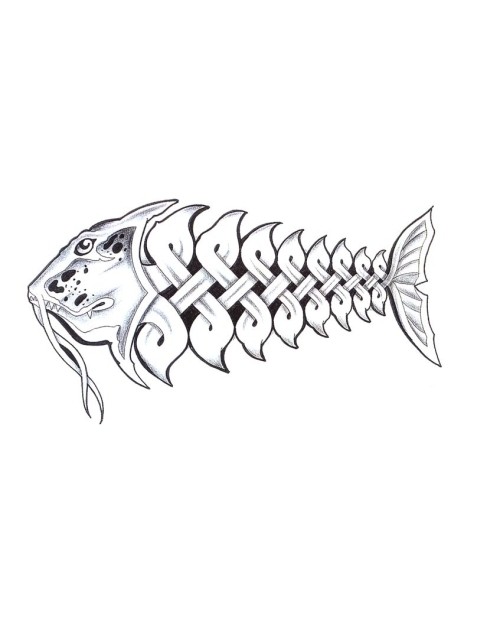 Great black-line celtic fish tattoo design