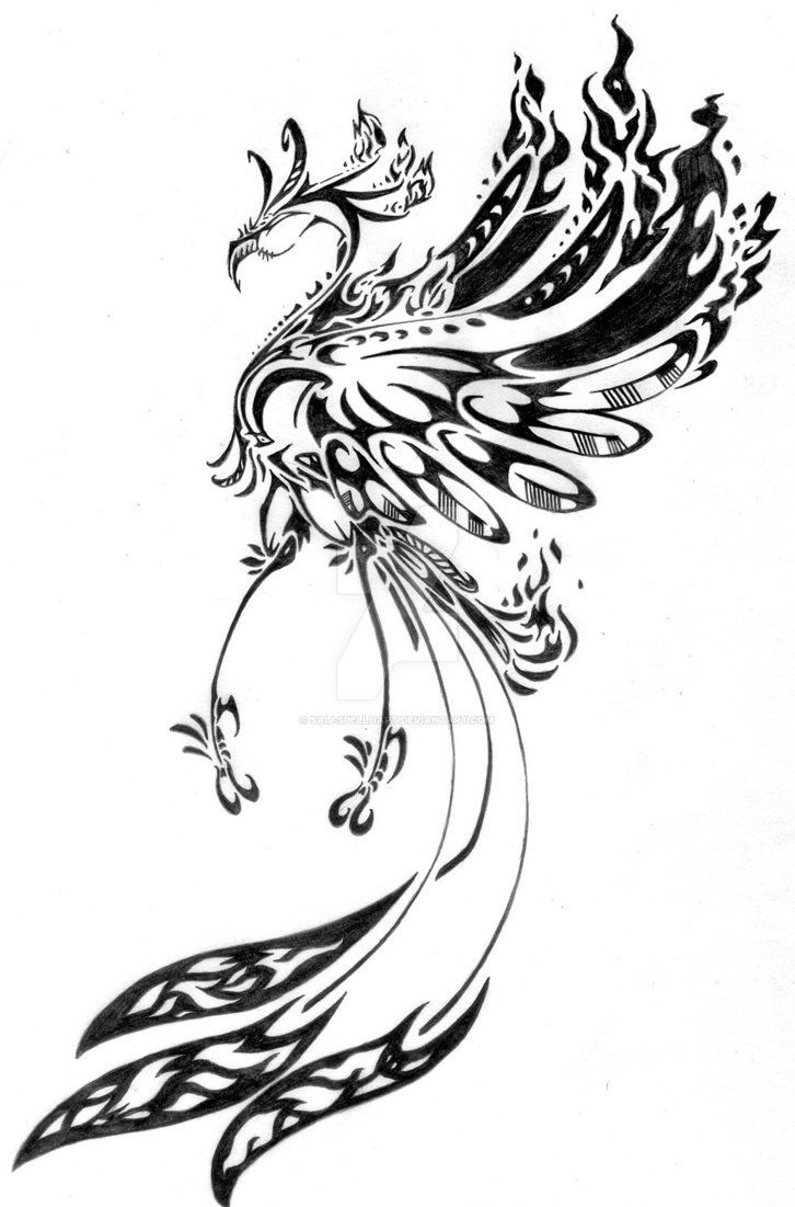 Great black tribal-style phoenix bird tattoo design
