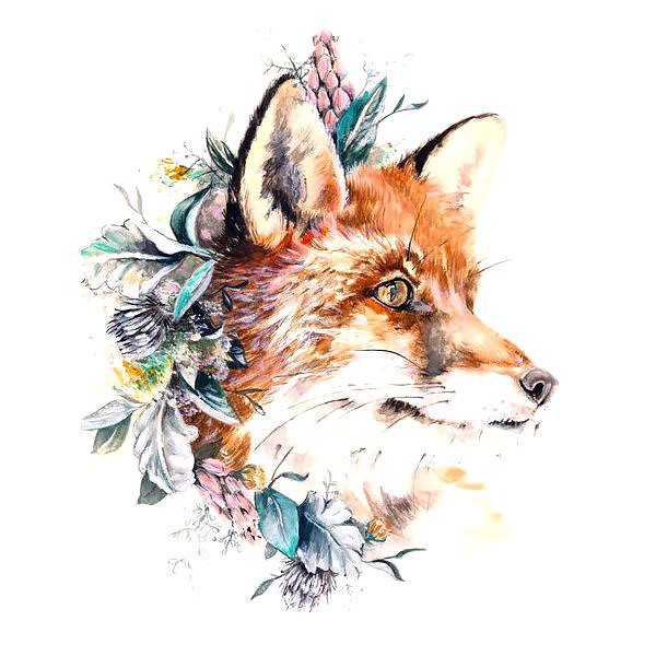 Great colorful flowered fox head tattoo design