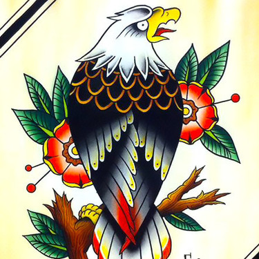 Great colorful old school eagle and flowers tattoo design