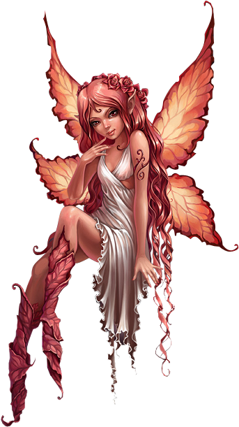 Great curly-haired fairy in red colors tattoo design