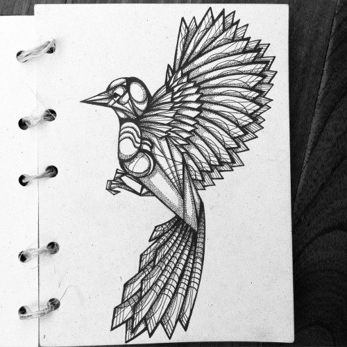 Great dotwork flying bird tattoo design