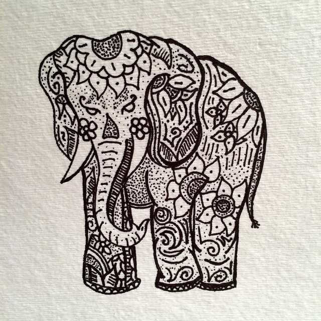 Great floral-ornamented elephant tattoo design