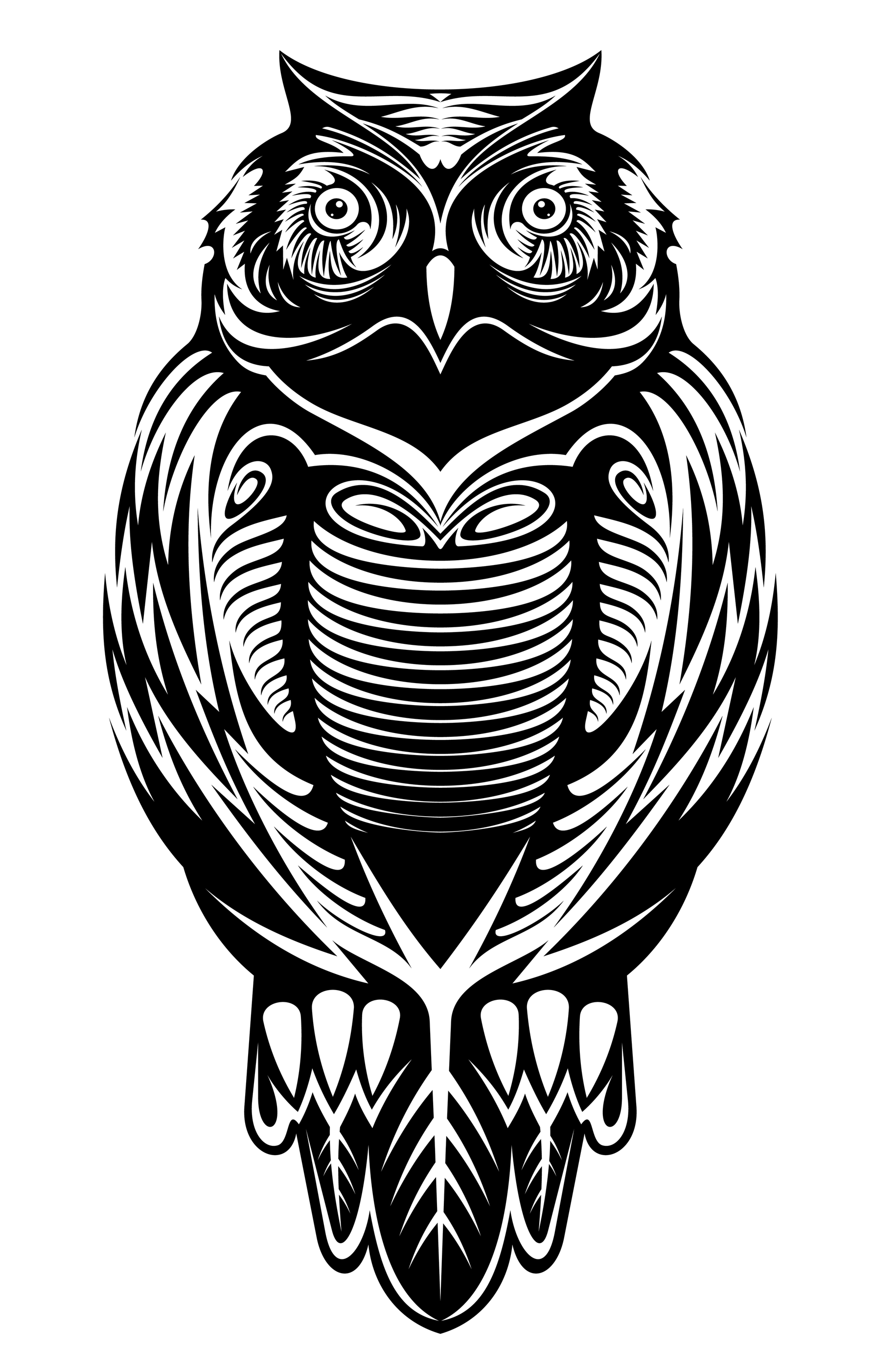 Great full-size black owl tattoo design