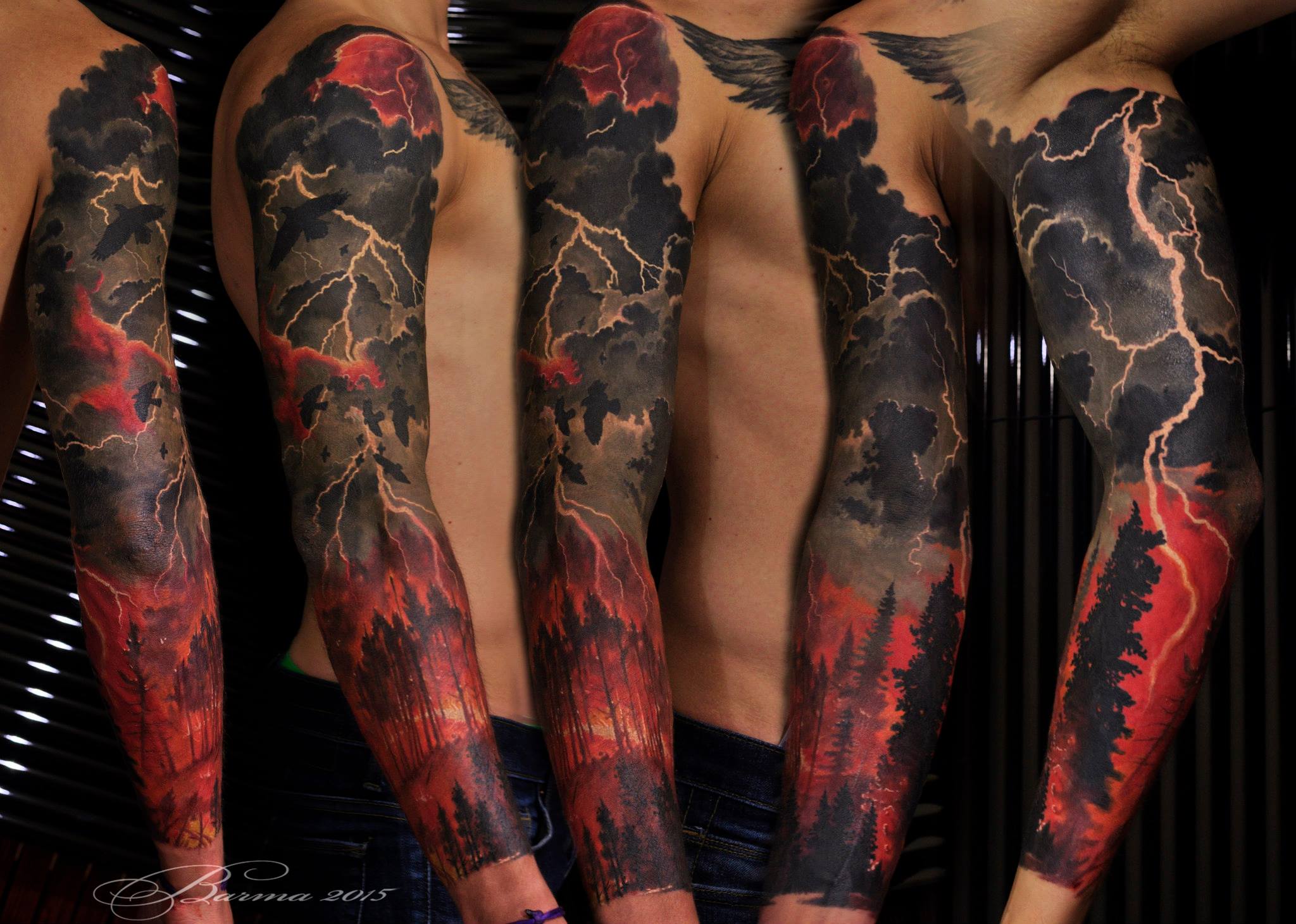 Great full sleeve with flash und burning forest