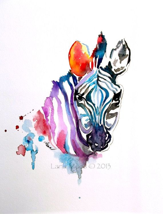 Great full watercolor zebra portrait tattoo design