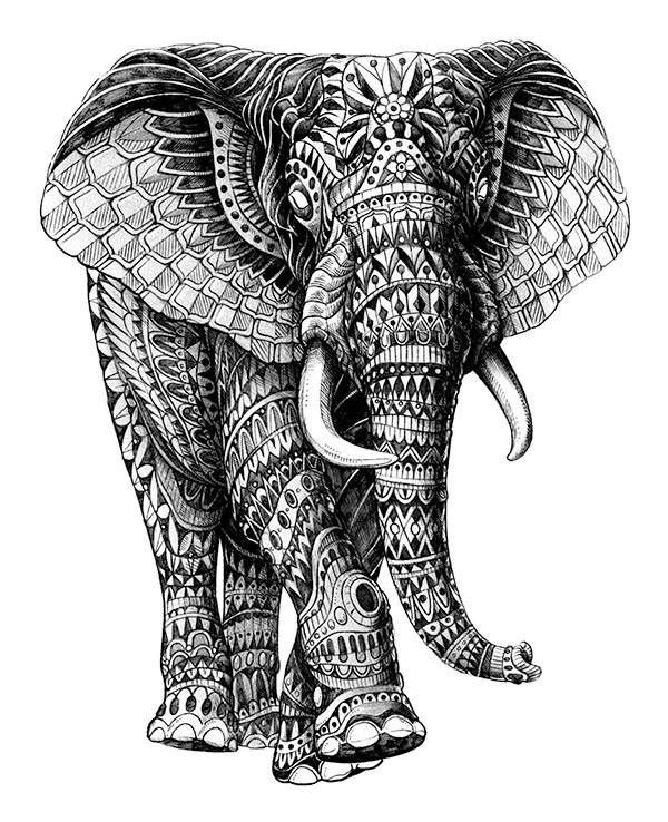 Great geometric-patterned elephant tattoo design
