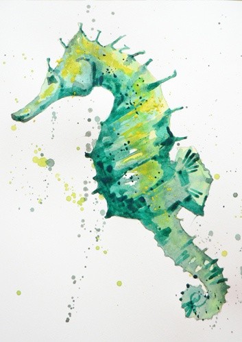 Great green-and-yellow seahorse tattoo design