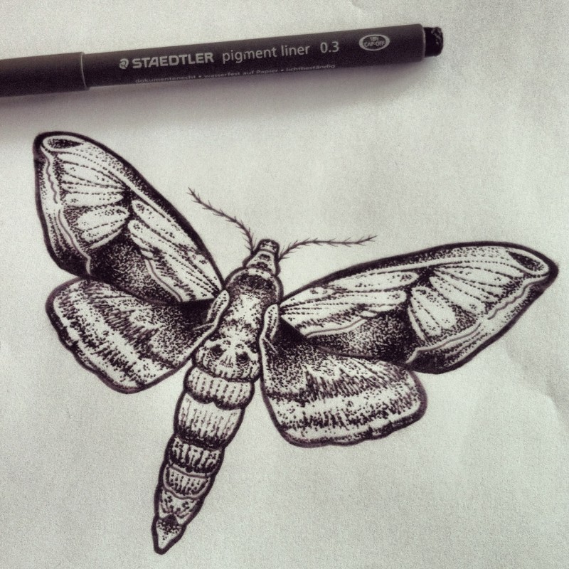Great grey-ink moth tattoo design