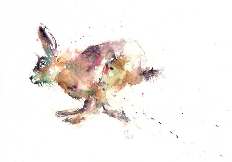 Great hurried watercolor hare tattoo design