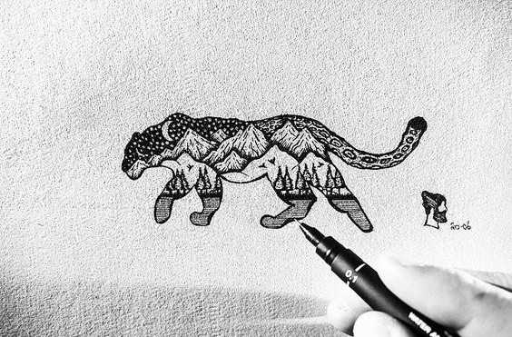Great leopard with moutain print tattoo design