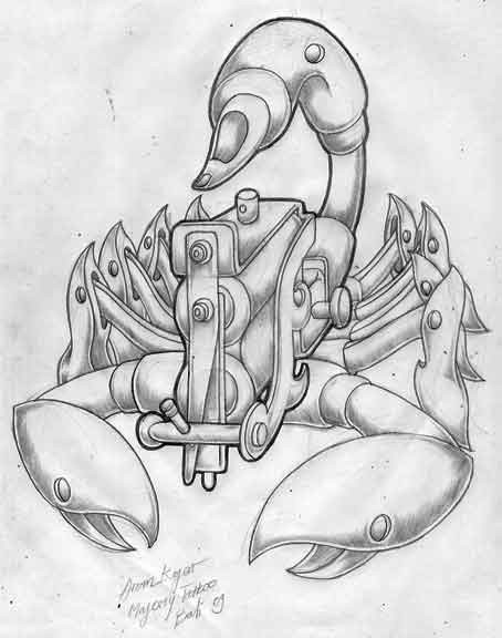 Great mechanical scorpion tattoo design