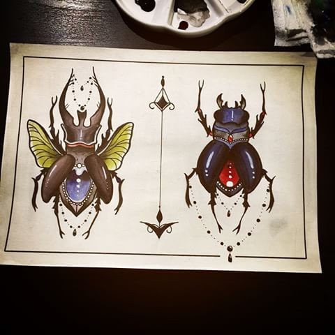 Great multicolor bug duo tattoo designs